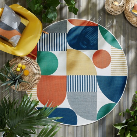 Килим Geo Fusion Outdoor Жълт Охра 160X160 см, кръгъл, Flair Rugs