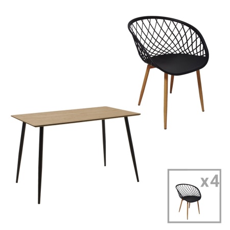Комплект от 5 части маса и столове Ezra Cuba Cuba pp mdf цвят черен sonoma 120x70x76 cm