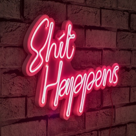 Светеща LED декорация за стена Shit Happens Розова 45x29x2 см