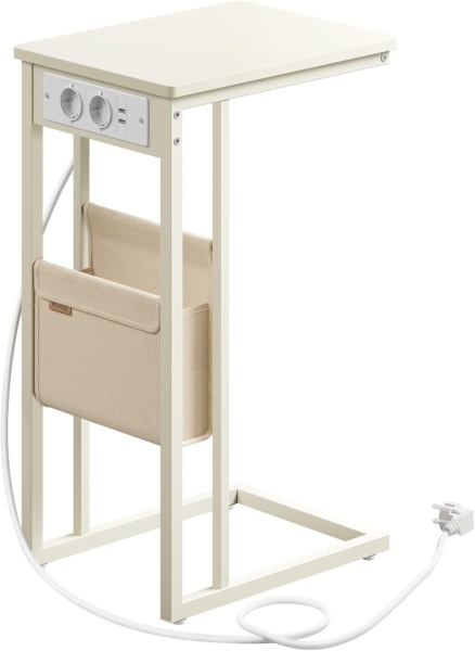 Странична масичка с контакт Vasagle цвят крем LET356W02 30 x 40 x 62 см