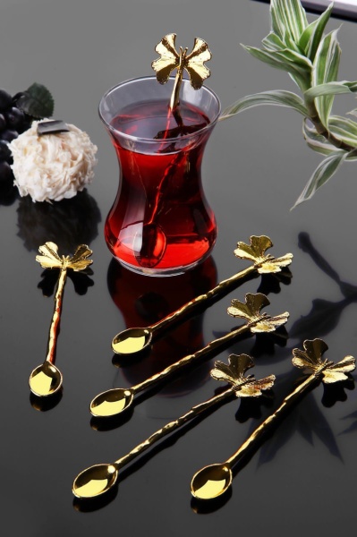 Set лъжички за кафе пеперуда 6 броя PLTN114 Златен 3x1.6x12 см