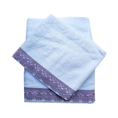 Комплект 2 кърпи с дантела лилави, 50x100 и 70x140 см (100% памук)
