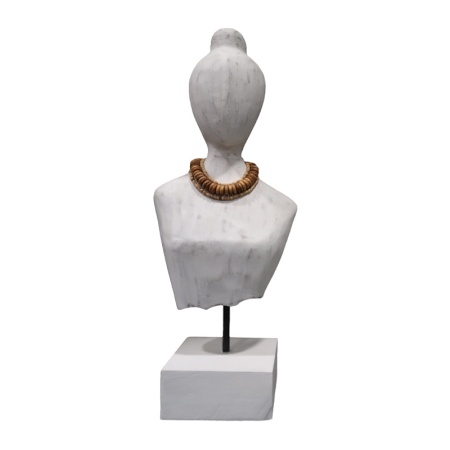 Статуетка бюст Kasma II дърво манго бял метал 18x12x43 cm