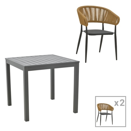 Kliton-Raven Pako World Anthracite 80x80x74 cm Комплект градинска маса и столове от 3 части Kliton-Raven Pako World Anthracite 80x80x74 cm
