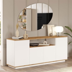 Конзола Placefol от меламин бял - цвят естествено дърво 180x44.5x75см - Img 2