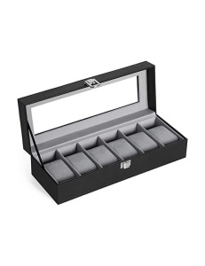 Кутия за ръчни часовници, Songmics, капацитет 6, JWB06BK, Сив - Img 1
