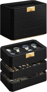Кутия за съхранение на часовници Songmics Black 27.2x16.8x20.5 cm - Img 1