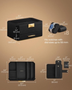 Кутия за съхранение на часовници Songmics Black 27.3x20.4x14.5 cm - Img 5