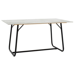 Маса Revello с имитация на камък, бял мрамор - черен метален крак 150x90x75см