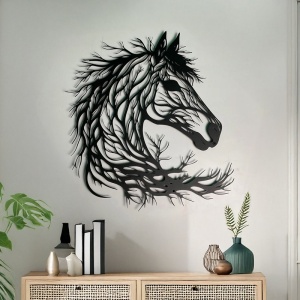 Метална декорация за стена, Horsy, черна, 0,2 x 60 x 60 см - Img 2