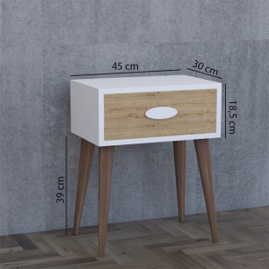 Нощно шкафче Labow Орех-Бяло 45x30x57.5 см - Img 5