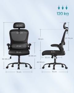 Офис стол, Songmics, черен, 64.5x71.5x121.5 см - Img 3