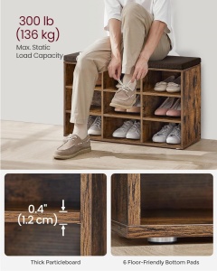 Пейка с кутия за съхранение за антре, Vasagle, Кафяво, 78.5x30.3x48 см - Img 5