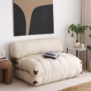 Разтегателен диван с 2 места Fold Крем 120x79x75 см - Img 1