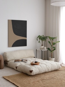 Разтегателен диван с 2 места Fold Крем 120x79x75 см - Img 2