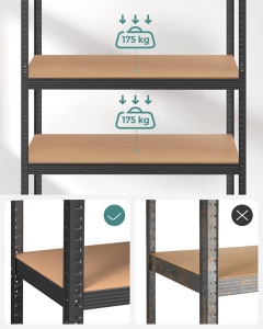 Рафт Songmics, 5 рафта, 60 x 120 x 200 см, Черен, GLR060B01 - Img 6