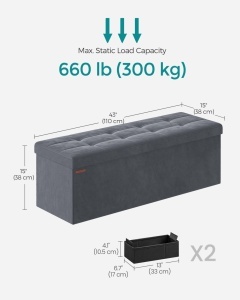 Сандак за съхранение Songmics, сив, 110x38x38 см - Img 5