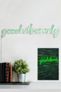Светеща LED декорация за стена Good Vibes Only зелена 76x19x2 см - Img 4