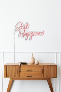 Светеща LED декорация за стена Shit Happens Розова 45x29x2 см - Img 5
