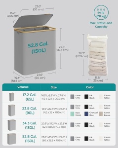 Сив кош за пране Songmics 60x38.5x38.5x70.5 cm - Img 6