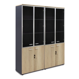 Шкафове Lotus с 4 врати от стъкло/дърво в цвят тъмен дъб 160x45x180см - Img 4