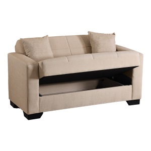 Canapea extensibila cu 2 locuri si spatiu de depozitare, Vox, Pako, Bej 150x84x83 cm - Img 3