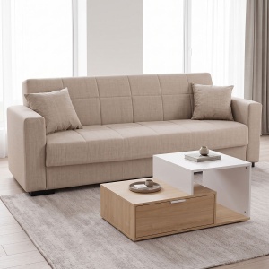 Set mobilier studenti canapea si masuta de cafea, 2 buc, Haze, Gri deschis, 210x84x83 cm