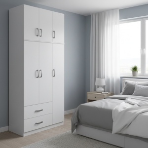 Гардероб с 3 врати, Athos V4, бял, 90x42x240 см