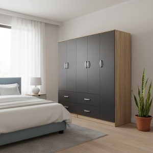 Гардероб с 5 врати, Athos V21, антрацит-дъб, 170x42x180 см