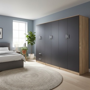 Гардероб с 6 врати, Athos I V26, антрацит-дъб, 240x42x180 см