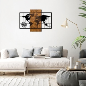 Декоративен дървен и метален аксесоар за стена Карта с компас Nuc 58x85 cm - Img 5