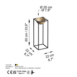 Декоративен саксий GED021A Златен 22x60x22 см - Img 6
