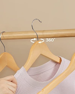 Комплект от 10 дървени закачалки, Songmics, Натурален-Сребрист, 44.5x23x1.2 см - Img 7