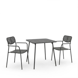 Комплект от 3 части градинска маса и столове, Deraby, черен, 70x70x73 см - Img 2