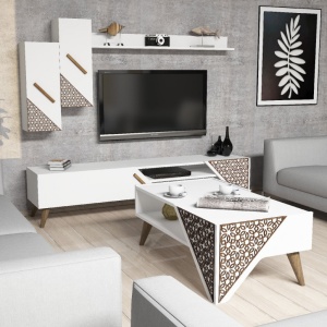 Комплект ТВ шкаф и холна маса Living Beril Бял - Img 2