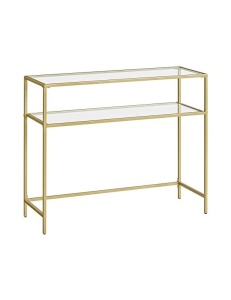 Конзола от закалено стъкло, Vasagle, 2 рафта, 35 x 100 x 80 см, LGT025A01, Златен