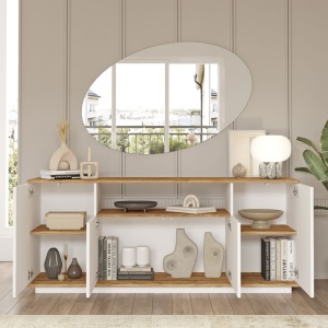 Конзола Placefol от меламин бял - цвят естествено дърво 180x44.5x75см - Img 3