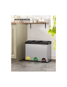 Кошче за рециклиране, Songmics, 3 x 15 L, сребрист, LTB45L - Img 2