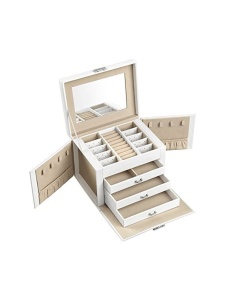 Кутия за бижута, Songmics, 17,5 x 22,5 x 16,5 cm, JBC159W01, бяла - Img 1