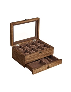 Кутия за бижута, Songmics, 19 x 27 x 12.5 см, JOW008K01, Кафяво - Img 1