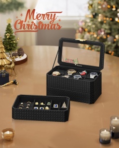 Кутия за съхранение на часовници Songmics Black 27.2x16.8x20.5 cm - Img 2