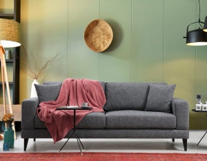 Разтегателен диван за 3 места Nordic Тъмен сив 210x90x85 см - Img 1
