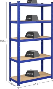 Рафт Songmics с 5 рафта, 40 x 90 x 180 см, синьо, GLR040Q01 - Img 3