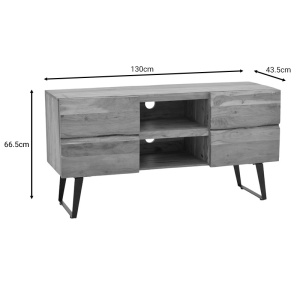 Телевизионен скрин Dervie от естествено масивно акациево дърво 130x43.5x43.5x66.5 cm - Img 8