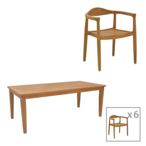 Трапезен комплект от 7 части, Ganny-mady, Pako World, естествен цвят, 200x100x75 см - Img 1