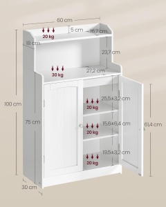 Шкаф за баня Vasagle White 60x30x110 cm - Img 3