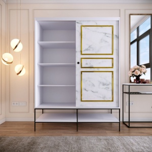 Шкаф MartinSürgülü150 Бял-Черен-Златен - Img 4