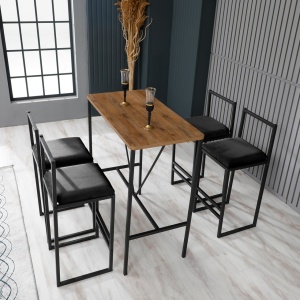 Комплект бар маса и стол, 5 части Нордик Орех 90x92x45 см - Img 1