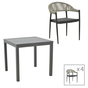 Комплект градинска маса и столове 5 части Elation Pako World Anthracite 80x80x74 cm - Img 1