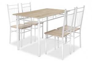 Комплект маса и столове Роза 5 части Сонома - Бял гланц 120x70x75 см - Img 1